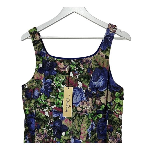 DARLING WOMENS XLARGE ALICE FLORAL FLARE OCCASION DRESS BLUE NEW - Picture 4 of 12